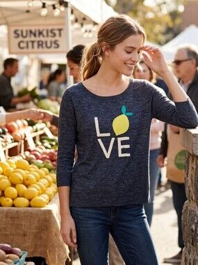 Gap Women's Navy 'Love' Lemons Coastal Summer Knit Sweater Size XS
